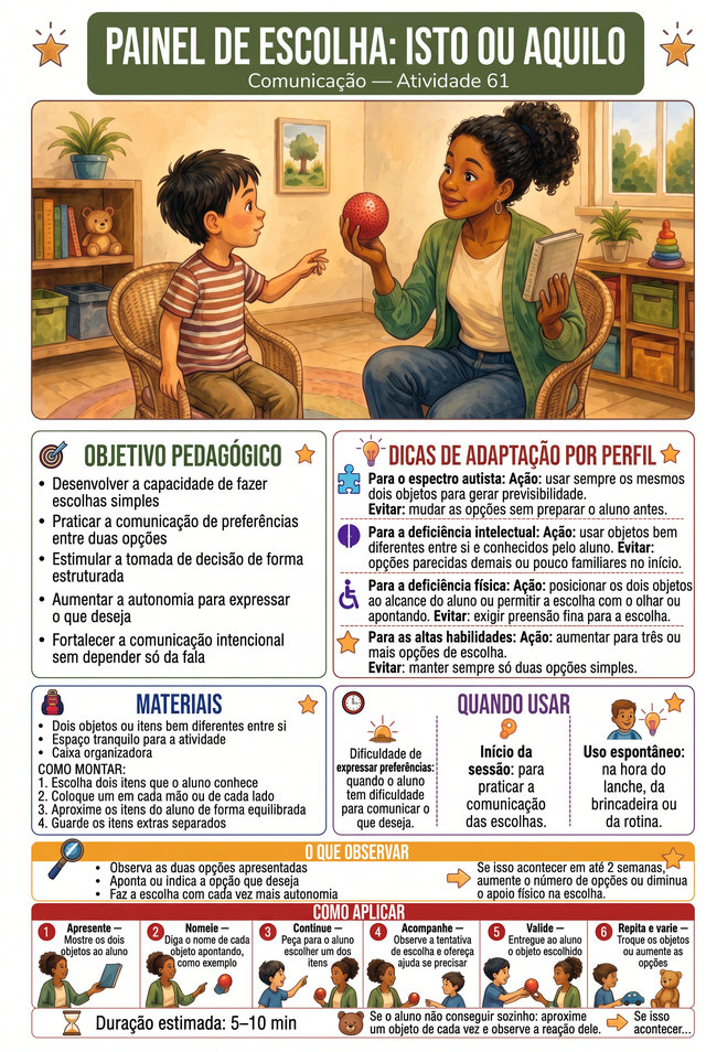 Ficha da atividade Painel de escolha, isto ou aquilo, área de comunicação.