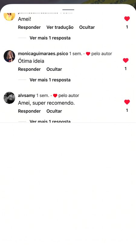 Comentários no Instagram: Amei, Ótima ideia, Amei, super recomendo.